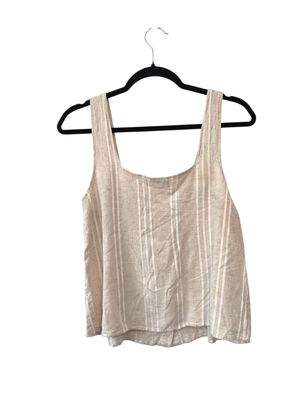 Cloth & Stone Beige Button-Front Linen Stripe Tank Top Size Small - Picture 2 of 5